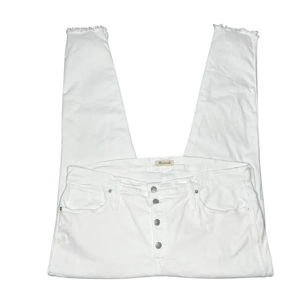 Madewell 10” High Rise Skinny Jeans Step Hem Pure White sz 36 Tall
